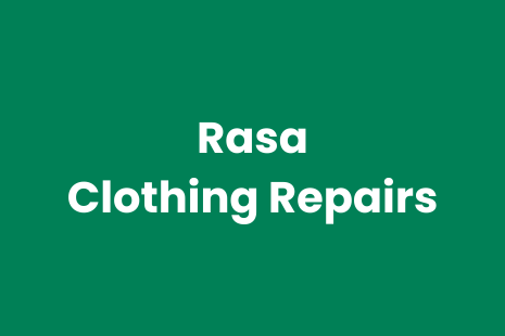 White text on green background reads 'Rasa Clothing Repairs'