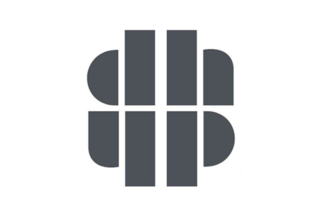 Logo for Devonshire House, showing a grey minimal style 'd' and 'h', with a mirror image below.