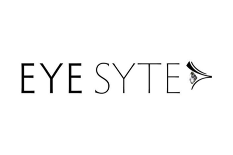 Logo for EYE SYTE, with black text on a white background and an illustration of an eye, made to look like an arrow, with a gem in the centre.