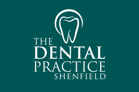 Logo for The Dental Practice Shenfield, in white text on a dark green background and a tooth illustration