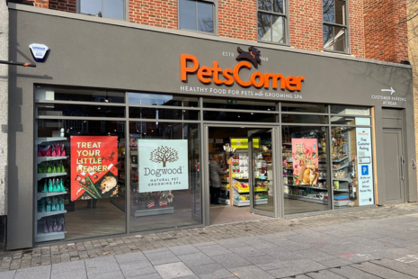 Exterior of Pets Corner on Brentwood High Street with a large orange sign.