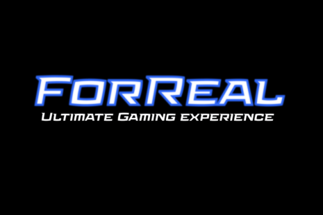 Logo for FORREAL Ultimate Gaming Experience, white text with blue outline