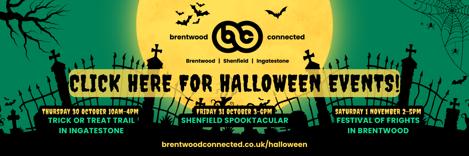 Image for Halloween 2025 dates - Trick or Trick Trail in Ingatestone on Thursday 30 October, Shenfield Spooktacular on Friday 31 October, Festival of Frights on Saturday 1 November.