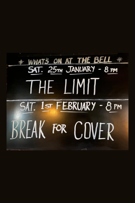 Image promoting two live music events at The Bell in Ingatestone, featuring performances from The Limit and Break For Cover.