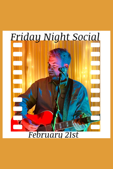 Image promoting Friday Night Social on February 21st at The Star Ingatestone.  Shows image of singer Jamie McGuire playing the guitar.