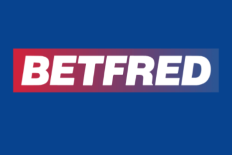 Logo for BETFRED in white text on a pink background which gets feinter towards the end of the word.  The overall background is blue.