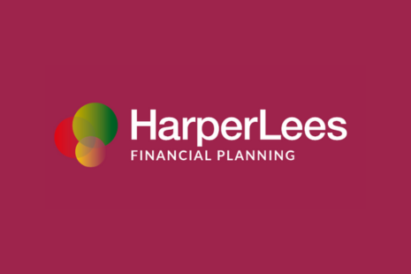 Logo for HarperLees Financial Planning with white text on a dark red background. There are three circles in red, green and yellow to the left of the text.