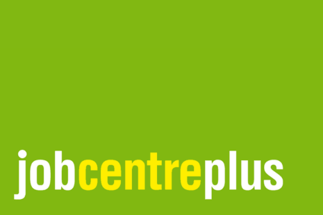 Logo for jobcentreplus. The words 'job' and 'plus' are white, while the word 'centre' is yellow, all on a lime green background.