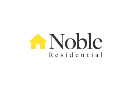 Logo for Noble Residential in black text with a yellow house symbol to the left.