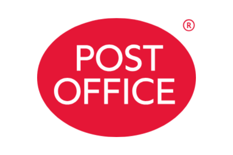 Post Office logo with white text inside a red oval, with a (R) symbol to the top right.