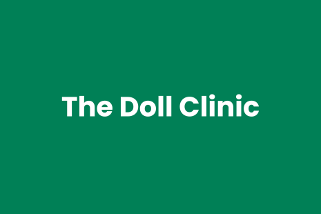 White text on green background reads 'The Doll Clinic'