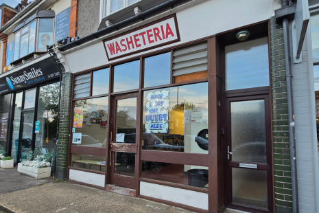 Image showing the exterior of WASHETERIA in Hutton Road, Shenfield.  The signage is cream with red wording.