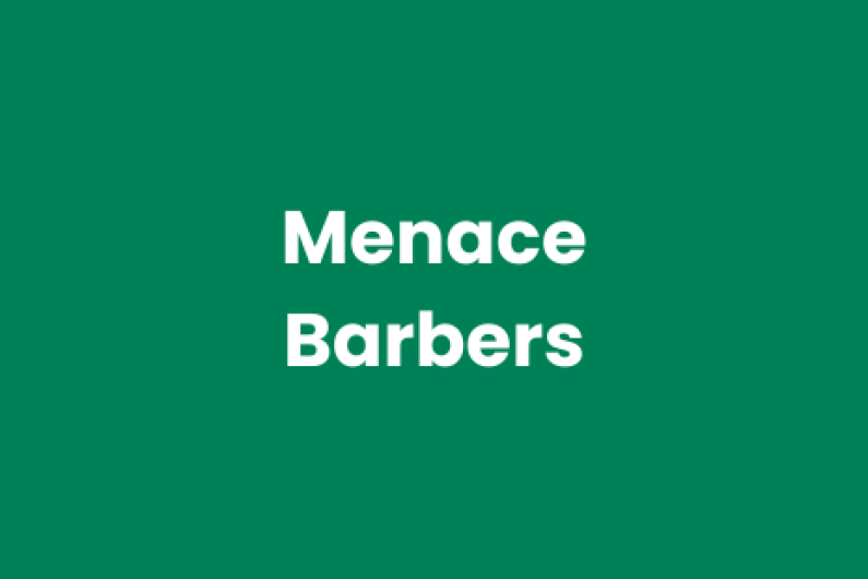 White text on green background reads 'Menace Barbers'