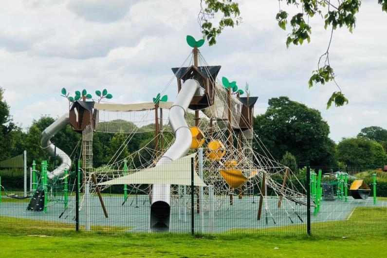 Image of adventure play area at King George's Playing Fields with high tunnels, slides and rope climbing frames