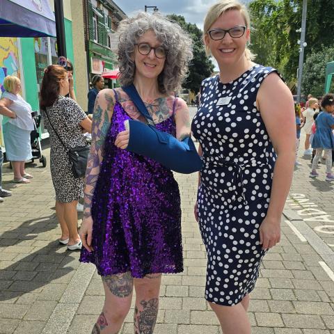 Natasha Radford (Chicken & Frog Bookshop) and Dr Alice Scott (Essex Private Doctors) at the Crown Street Summer Party in August 2024