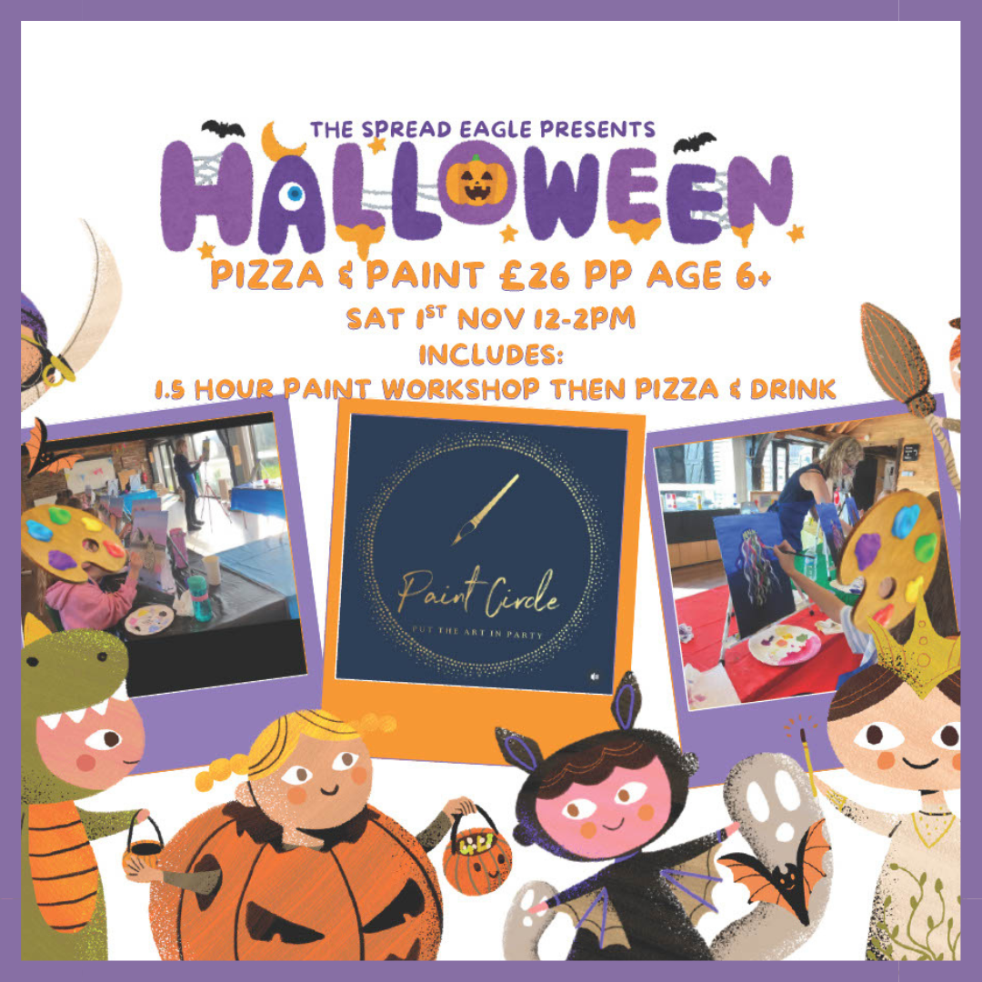 Image promoting Halloween Pizza & Paint at The Spread Eagle on Saturday 1 November 2025.